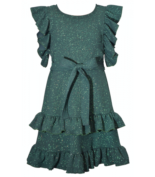 Bonnie Jean Green Sparkle Knit Ruffle Dress